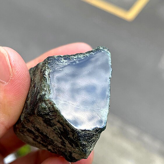 冰糯种墨翠老坑莫西沙脱沙切改口戒指蛋面底干净天然缅甸翡翠原石