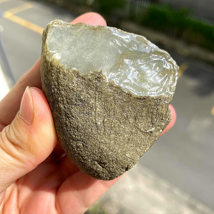 冰糯种老坑后江开窗莫西沙老皮壳牌子挂件料天然缅甸翡翠原石毛料