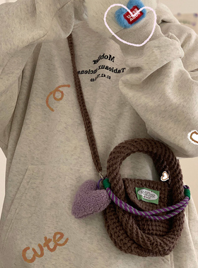 侘寂风毛线包可爱肩挎包北欧风法式新款保暖手提斜挎包韩国ins