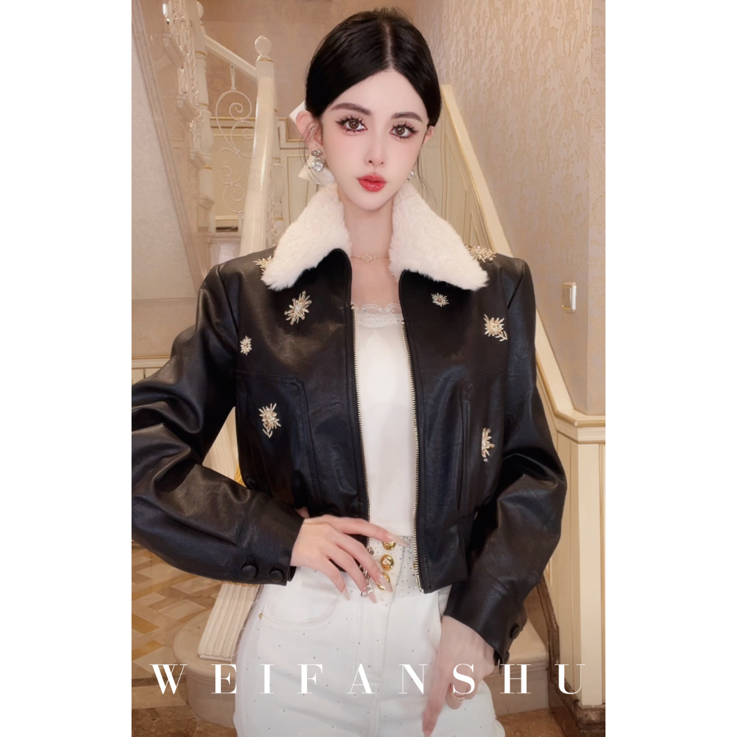 凡舒轻奢 酷飒把妹王2025年秋冬新款设计感气质翻领羊羔毛外套