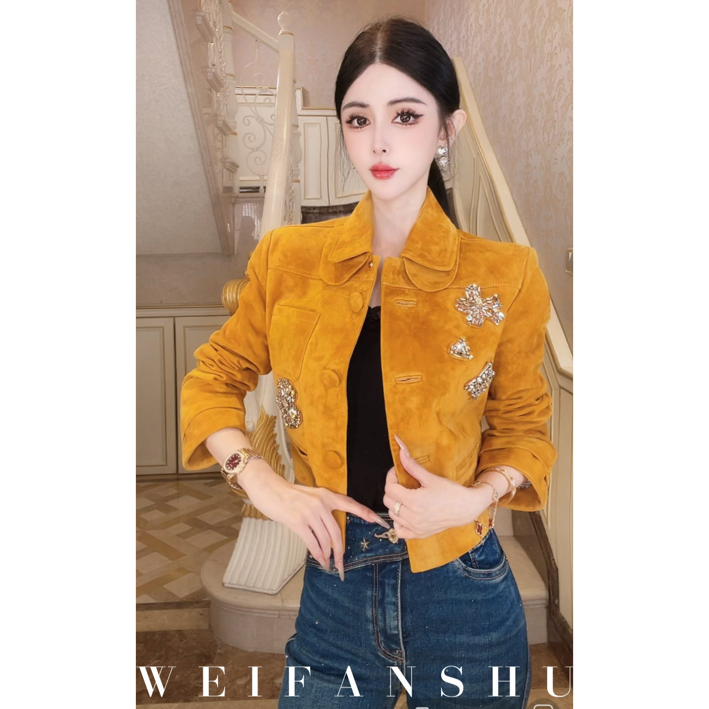 凡舒轻奢 米兰路透2025年秋冬新款高级感气质羊皮套装复古时尚,女装/女士精品,时尚套装,淘宝优惠券,粉丝福利购,淘宝优惠卷