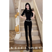 设计感显瘦夹棉保暖小脚牛仔裤 凡舒轻奢 腰间星辰2025年秋冬新款