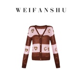 条纹拼色复古羊毛针织开衫 凡舒轻奢 半岛暮色2026年春夏新款 百搭