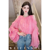 法式 凡舒轻奢 桃粉夏日2026年早春新款 温柔气质露肩百搭上衣