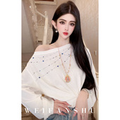 凡舒轻奢 流星轨迹2026年早春新款 烫钻斜肩天丝T恤上衣慵懒百搭