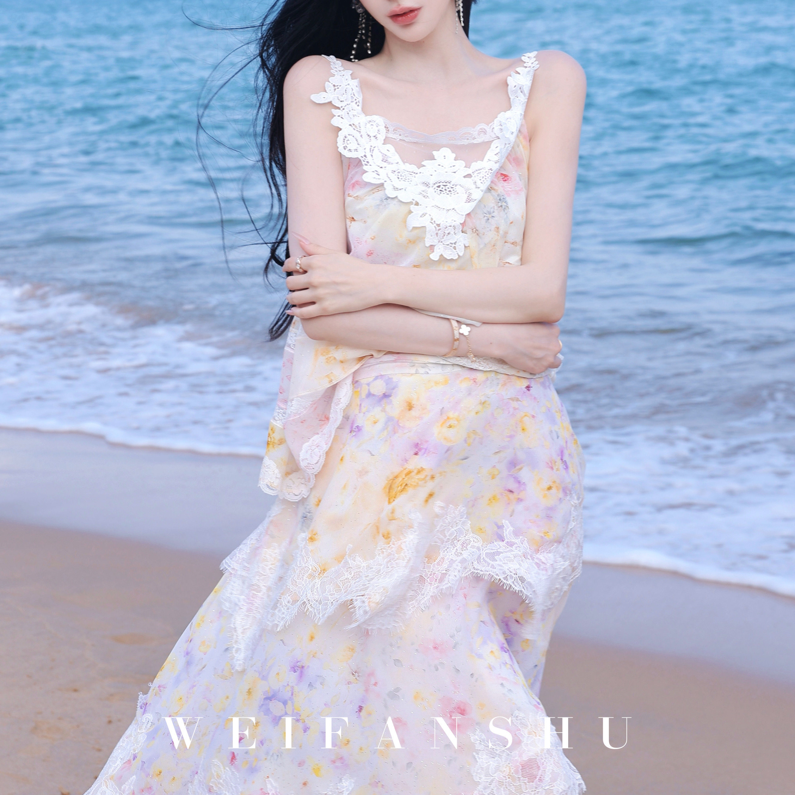 凡舒轻奢 迷恋海岛2026年春夏新款印花小清新海边度假风套装裙