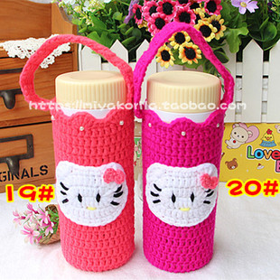 轻松KT猫弹性直筒卡通熊创意手工针织水杯套隔热防护套毛线水壶