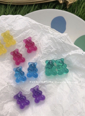 S925银针 韩国泫雅风小熊软糖耳钉 童趣少女可爱彩色糖果耳夹耳环