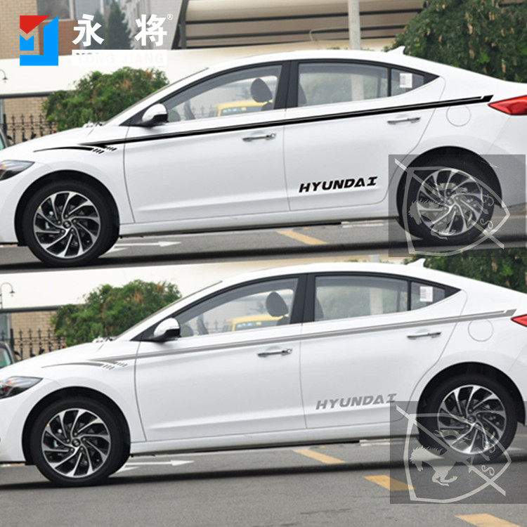 适用于现代领动车贴拉花名图索纳塔朗动改装车身腰线贴纸汽车彩条