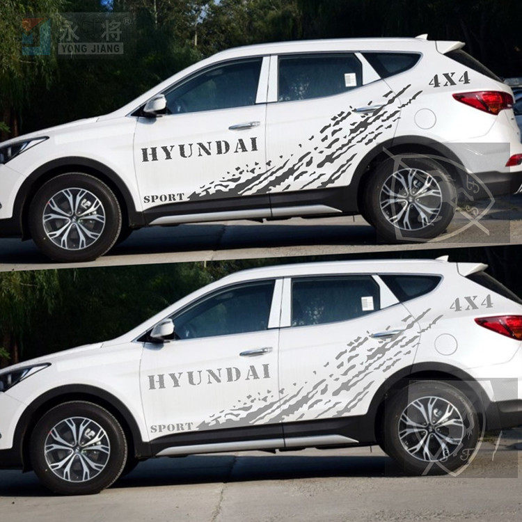 现代全新胜达拉花车贴个性改装专用装饰全车身贴车门贴纸汽车彩条