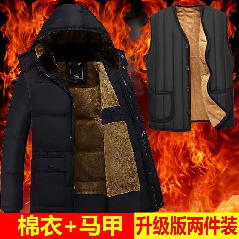 冬季加绒加厚棉衣男士老头棉袄中老年棉服爸爸装爷爷老人宽松外套