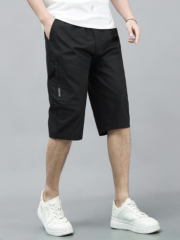 SUMMER MENS COTTON CROPPED PANTS BREATHABLE THIN MIDDLE-AGED AND ELDERLY DAD SHORTS LOOSE CARGO SPORTS BEACH PANTS