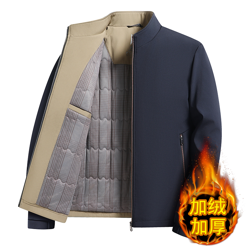 爸爸外套冬季新款夹棉立领夹克