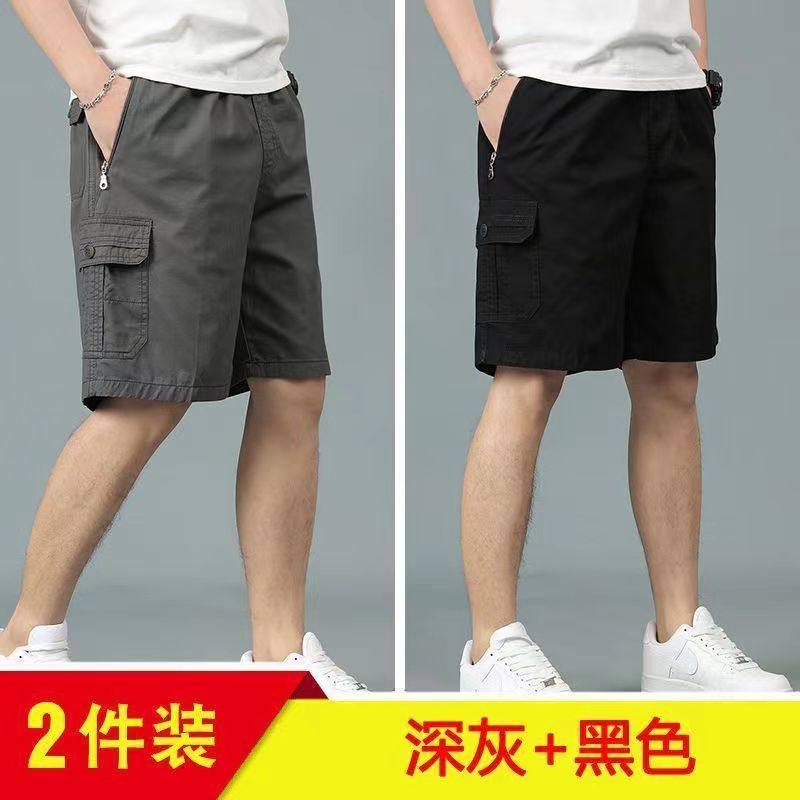 100%纯棉工装裤夏季休闲爸爸短裤新款宽松男士中裤中老年人五分裤