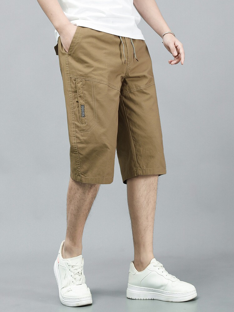SUMMER MENS COTTON CROPPED PANTS BREATHABLE THIN MIDDLE-AGED AND ELDERLY DAD SHORTS LOOSE CARGO SPORTS BEACH PANTS