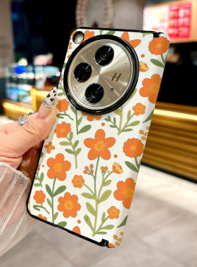 英伦风橙色碎花适用OPPO Find N3手机壳Find N5 N3典藏版新款折叠屏防摔保护套高级中轴磁吸皮纹