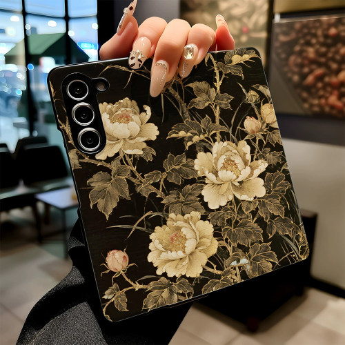 鎏金白牡丹花叶适用三星Galaxy Z Fold 7手机壳女新款zfold6/5折叠屏磁吸翻盖W25/w24全包防摔保护套