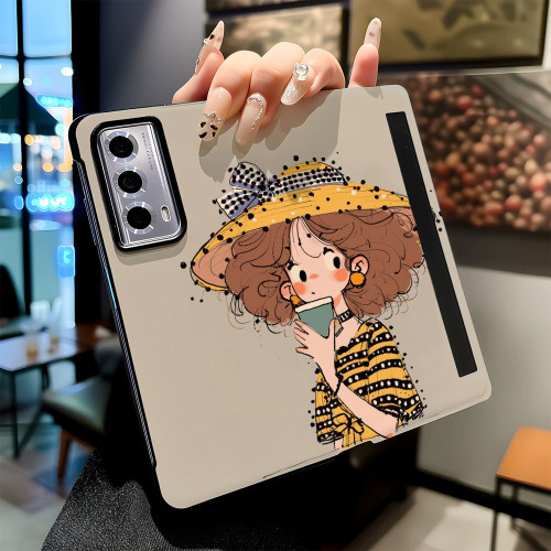 复古草帽少女适用华为荣耀MAGIC V6 V3 Vs3手机壳MAGIC V5V2 Vs2新款折叠屏高级感磁吸休眠翻盖皮纹保护套