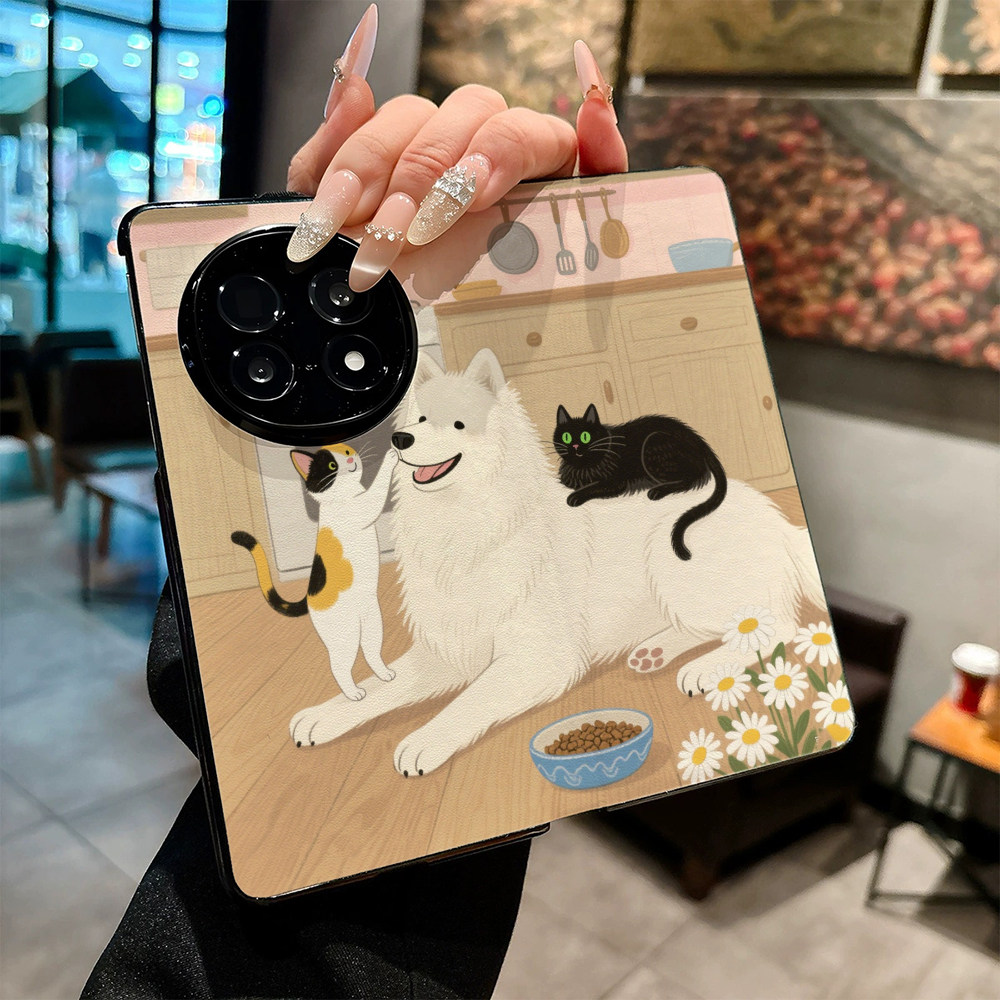 猫狗一家亲适用OPPO Find N5手机壳FIND N6新款折叠屏N4高档防摔保护套创意高级感磁吸休眠翻盖皮纹