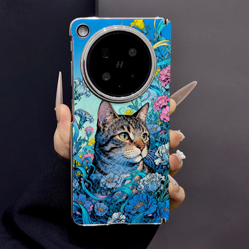 繁花狸花猫适用OPPO Find N6手机壳find N5女款商务时尚高级感N3折叠壳中轴磁吸黑边皮纹防摔保护套