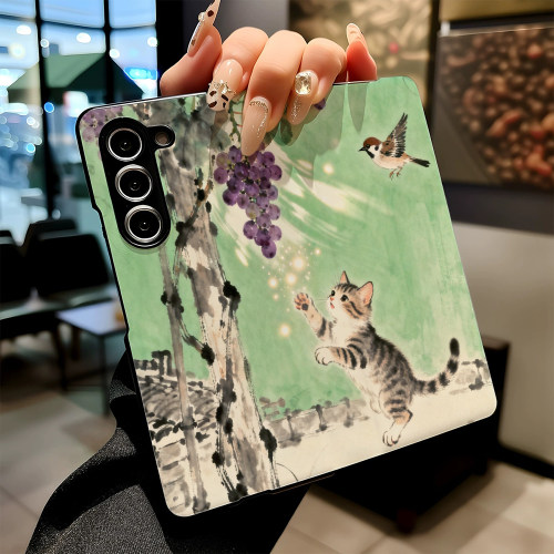 猫咪葡萄适用三星Galaxy Z Fold6手机壳W25新款Fold5折叠Fold7防摔保护套高级感磁吸休眠翻盖皮纹