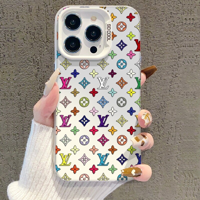 经典LV老花小白适用苹果17promax手机壳新款彩绘iPhone16pro磨砂彩银15个性创意14小众高级感防摔硅胶保护套