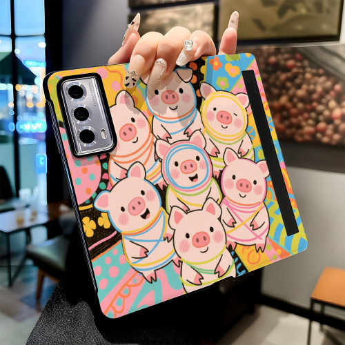 线条画小猪猪适用华为荣耀MAGIC V6 V3 Vs3手机壳MAGIC V5V2 Vs2新款折叠屏高级感磁吸休眠翻盖皮纹保护套