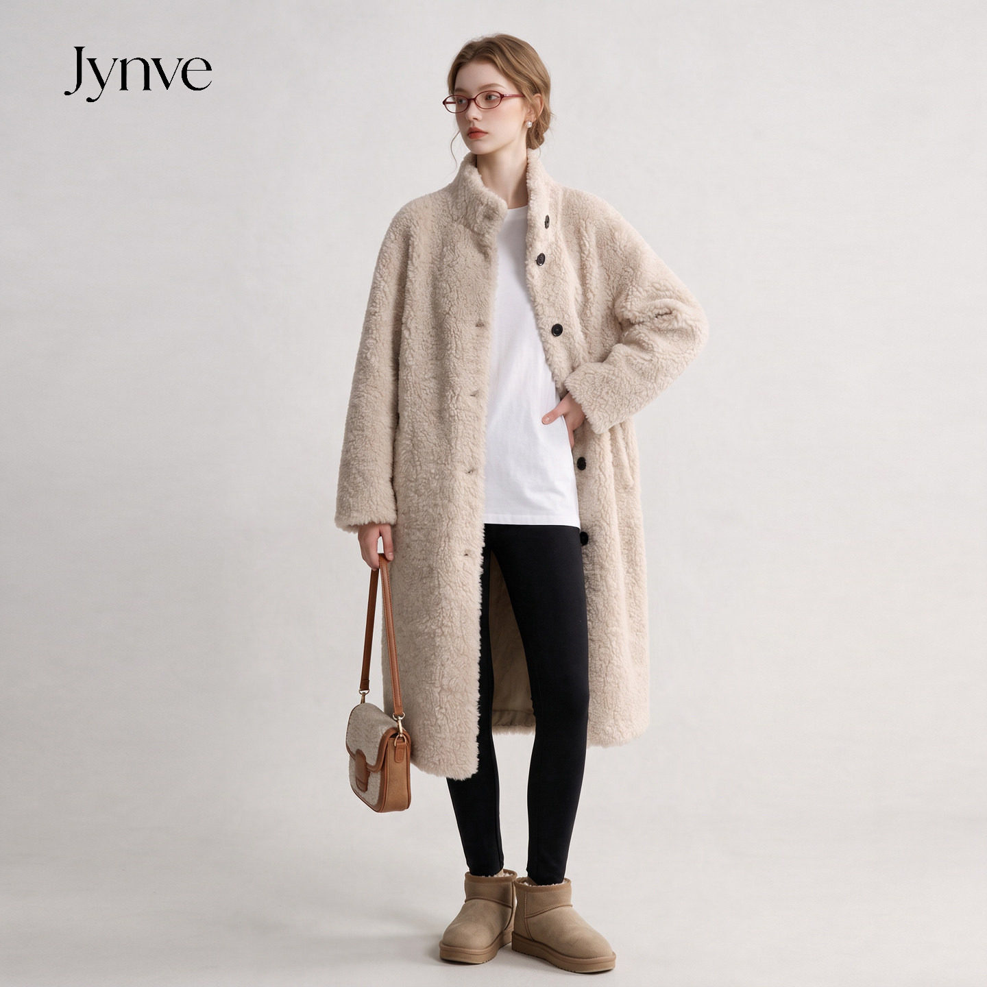 Jynve 韩系立领羊羔毛外套女中长款2026秋冬慵懒皮毛一体加厚大衣