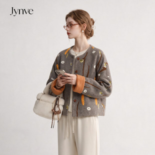 Jynve 设计感刺绣毛呢外套女2026秋冬新款韩系气质短款呢子大衣