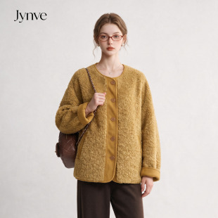 Jynve 姜黄色复古慵懒羊羔毛外套女2026秋冬新款韩系宽松皮毛一体