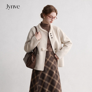 Jynve 双面羊绒大衣女短款2026秋冬韩系气质千金风毛领羊毛呢外套