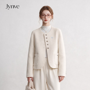 Jynve 白色法式双面羊绒大衣女短款2026秋冬新款千金风羊毛呢外套
