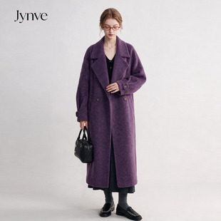Jynve 高级感紫色双面羊绒大衣女2026秋冬新款法式长款羊毛呢外套