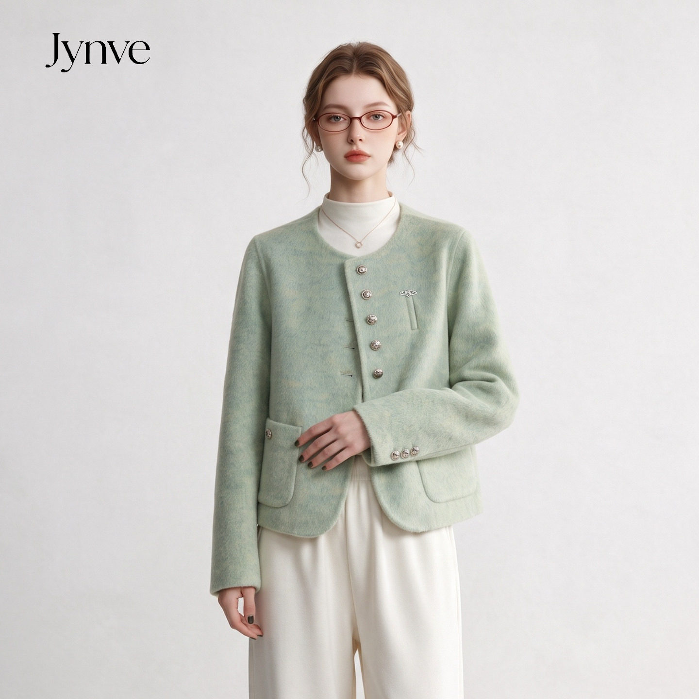 Jynve 薄荷浅绿双面羊绒大衣女2026秋冬新款韩系千金风羊毛呢外套