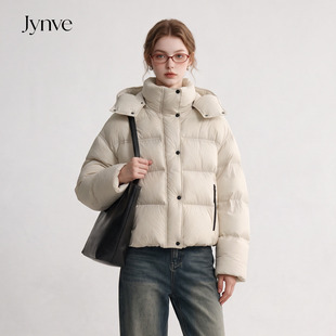 Jynve 米白色连帽泡芙羽绒服女2026冬短款面包服保暖90白鸭绒外套