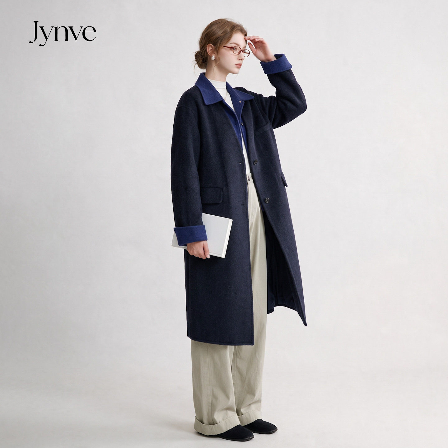 Jynve 假两件双面羊绒大衣女中长款2026秋冬高级感通勤羊毛呢外套