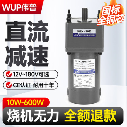 伟普直流减速电机12v24v90v微型直流马达正反转20w30w60w大扭矩力