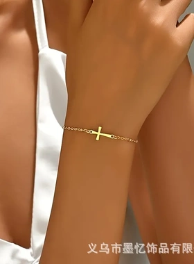 欧美跨境时尚爆款十字架手链可堆叠个性简约沙滩夏季百搭手部饰品