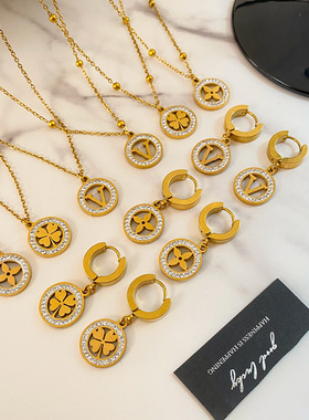 真金电镀通体钛钢新款轻奢微镶锆石四叶草项链气质时尚跨境爆款