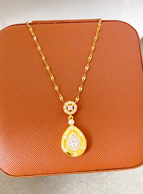 铜镀真金吊坠新款轻奢微镶锆石时尚水滴项链气质时尚百搭跨境爆款