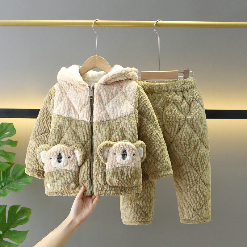 冬款儿童拉链睡衣法兰绒三层加厚夹棉男孩女童宝宝考拉家居服带帽,童装/婴儿装/亲子装,家居服套装,淘宝优惠券,粉丝福利购,淘宝优惠卷