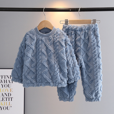 秋冬法兰绒中小童加厚款睡衣套装