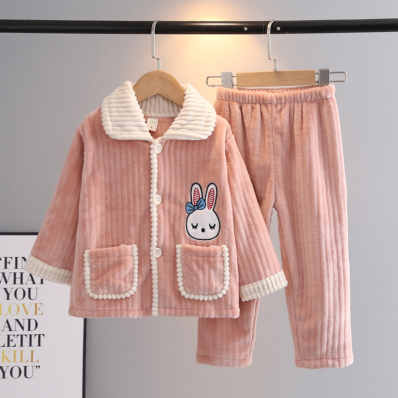 法兰绒条纹加厚款时尚保暖家居服