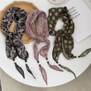 碎花腰果丝巾装饰领巾围巾小披肩搭衬衫百搭串珠菱形丝巾系腰