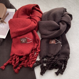 高级感大流苏纯色围巾女冬季 仿羊绒加厚保暖学生披肩两用围脖秋冬