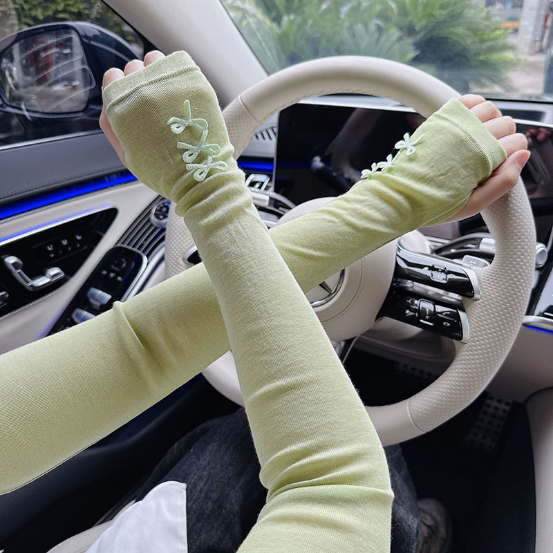 蚕丝莱赛尔超柔软舒适蝴蝶结紧身装饰冰袖女春夏防晒袖套新品长款