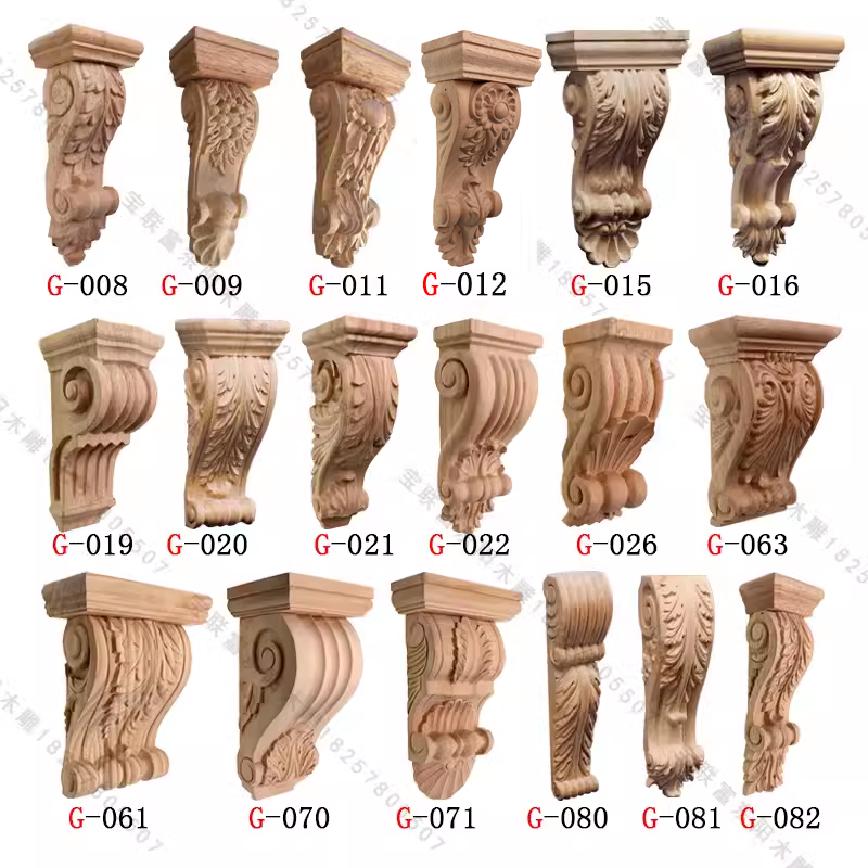 东阳木雕花柱头牛腿实木柱头欧式梁托中式罗马柱冒头室内装修雕刻 家居饰品 木雕 原图主图