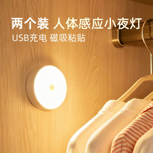 两个装磁吸充电人体感应小夜灯