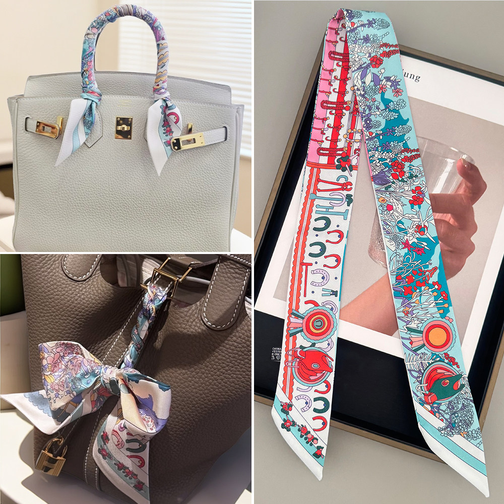 高级感印花长条丝巾女绑系缠包包手柄绑带搭配装饰细长条丝巾围巾