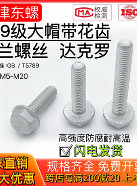 达克罗10.9级汽标大头外六角法兰面螺丝防松齿镀锌螺栓Q186GB5789